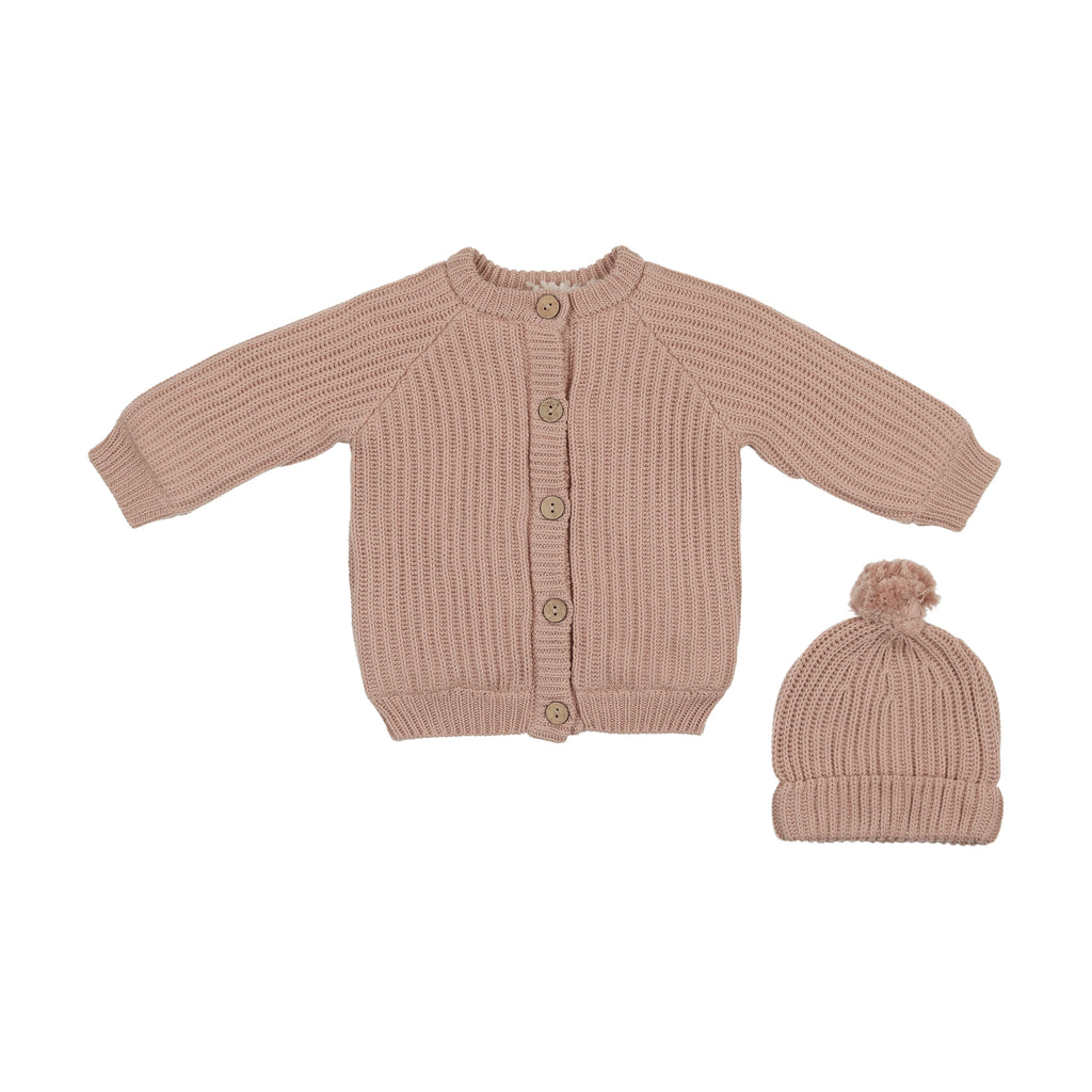 Baby Girl Jacket | Hooded Knit | Dusty Pink | Mema