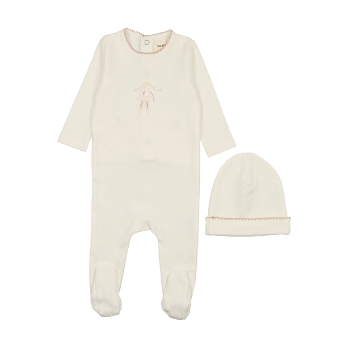 Baby Girl Footie + Hat | Doll | Winter White | Mema