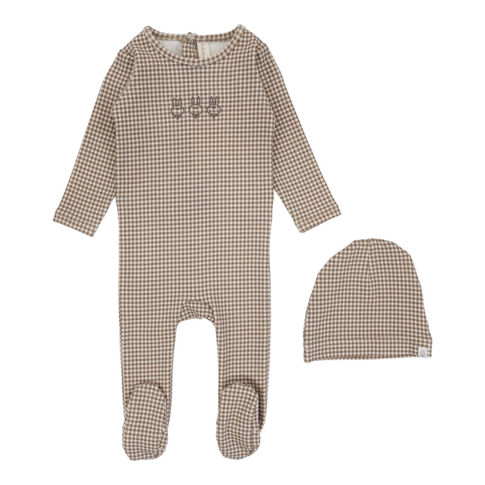 Baby Boy Footie + Hat | Gingham Bunny | Oatmeal | Lil Legs