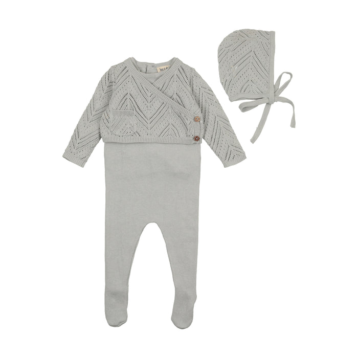 Baby Boy Layette Set | Crochet Sweater Knit | Pale Blue | Bee and Dee