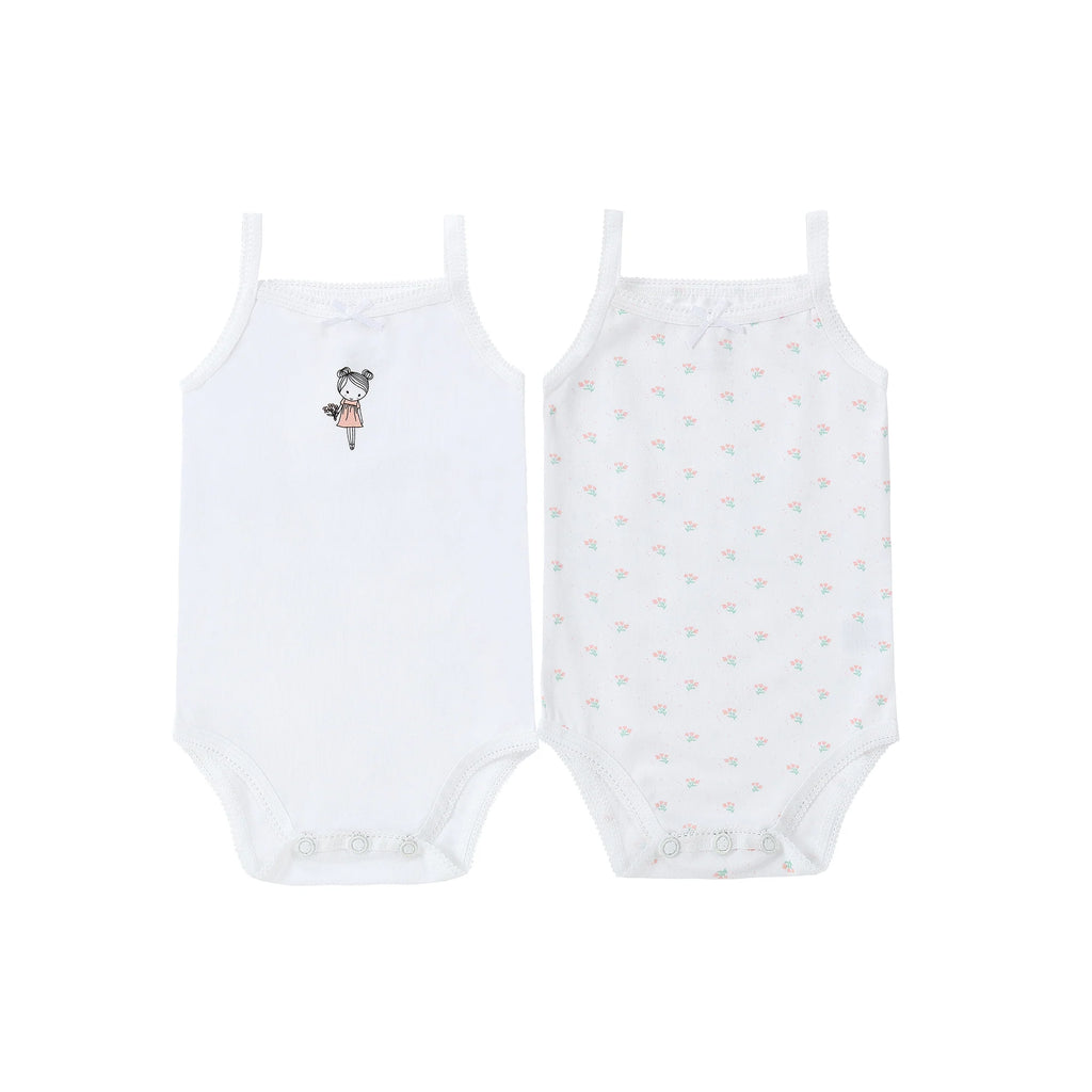 Spaghetti Strap Bodysuit - Undershirt | Doll & Flower | Girl 2 Pak | Petit Clair