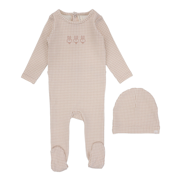 Baby Girl Footie + Hat | Gingham Bunny | Petal | Lil Legs