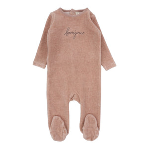 Baby Girl Footie | Velour Bonjour | Heathered Pink | Lil Legs