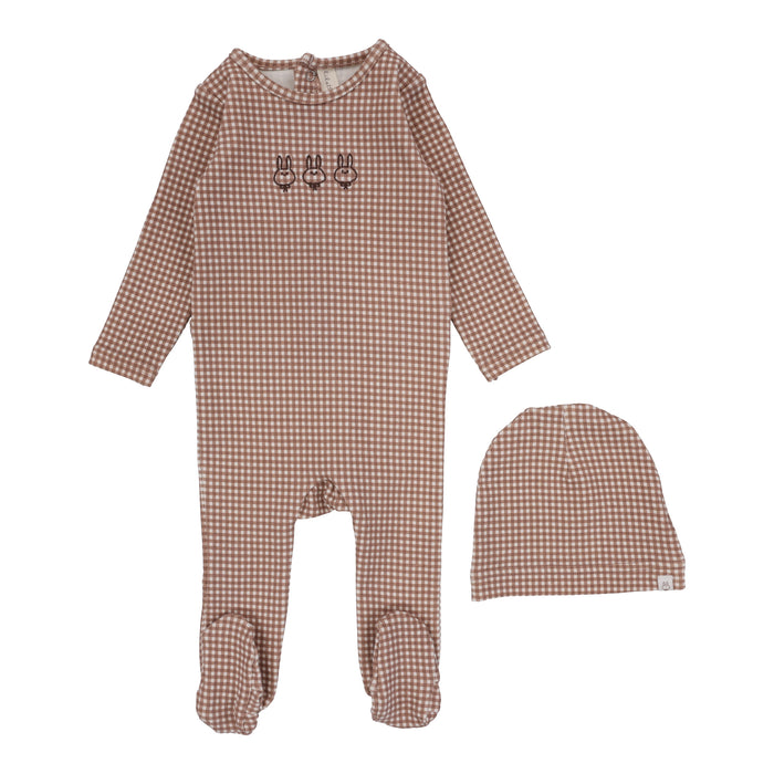 Baby Girl Footie + Hat | Gingham Bunny | Plum | Lil Legs