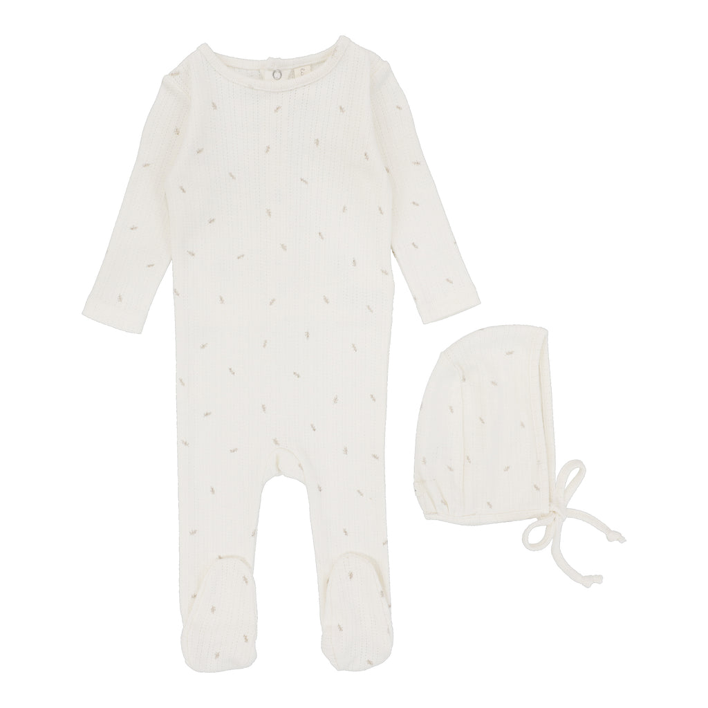 Baby Boy Footie + Hat | Printed Pointelle | Cream/Branch | Lil Legs