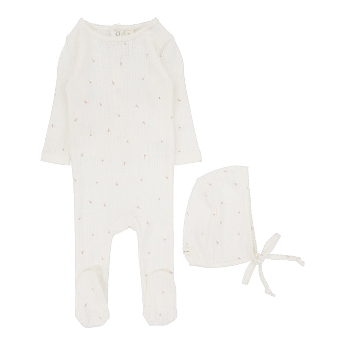 Baby Girl Footie + Hat | Printed Pointelle | Cream/Floral | Lil Legs