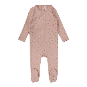 Baby Girl Footie | Printed Wrapover Scattered Branch | Pink | Lil Legs