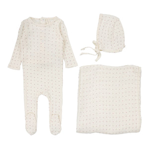 Baby Girl Layette Set | Linear Printed | Cream/Red Dot | Lil Legs | SS25