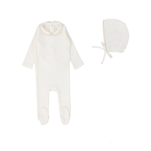 Baby Girl Footie + Hat | Edged Collar | Winter White/Blush | Lil Legs | SS25