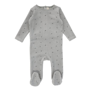 Baby Boy Footie | Scattered Cherry Velour | Light Blue | Lil Legs