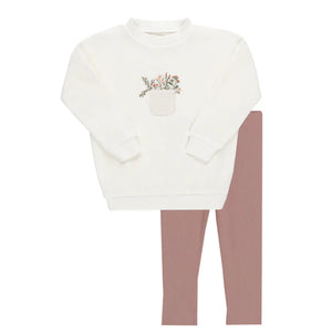 Baby Girl Lounge Set | Velour Pocket Full of Flowers | Ivory/Pink | Ely's & Co