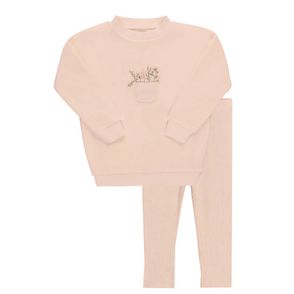 Baby Girl Lounge Set | Velour Pocket Full of Flowers | Pink | Ely's & Co