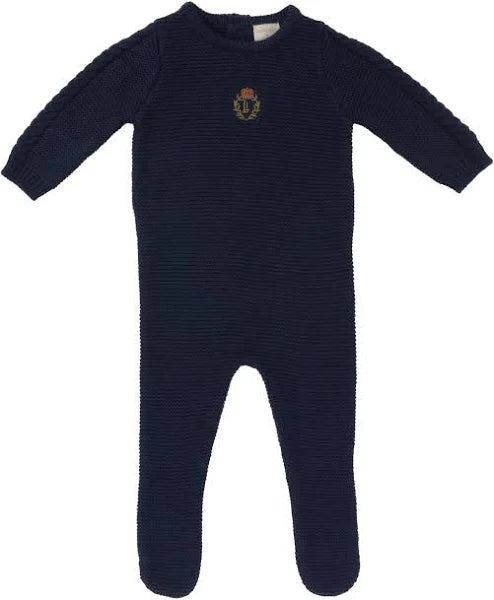 Baby Boy Footie | Crest Knit | Navy | Lil Legs