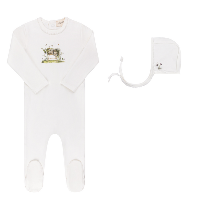 Baby Girl Footie + Hat | Watercolor Cradle Collection | Ivory Girl | Ely's & Co | SS25