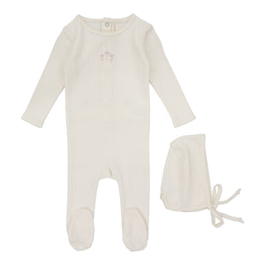 Baby Girl Layette Set | Striped Pointelle | Cream/Floral | Lil Legs