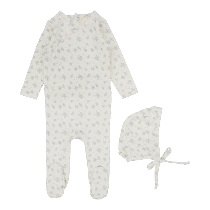 Baby Boy Layette Set | Floral Cluster | Vanilla/Blue | Lil Legs