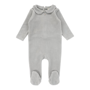 Baby Boy Footie | Velour Collar | Dusty Blue | Lil Legs