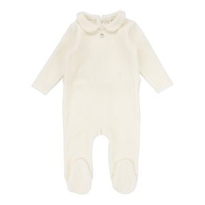 Baby Neutral Footie | Velour Collar | Cream | Lil Legs