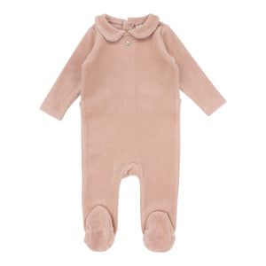 Baby Girl Footie | Velour Collar | Dusty Pink | Lil Legs