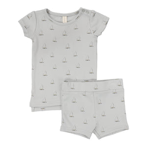 Baby Boy Short Sleeve Set | Nautical | Light Blue/Nautical Print | Lil Legs | SS25