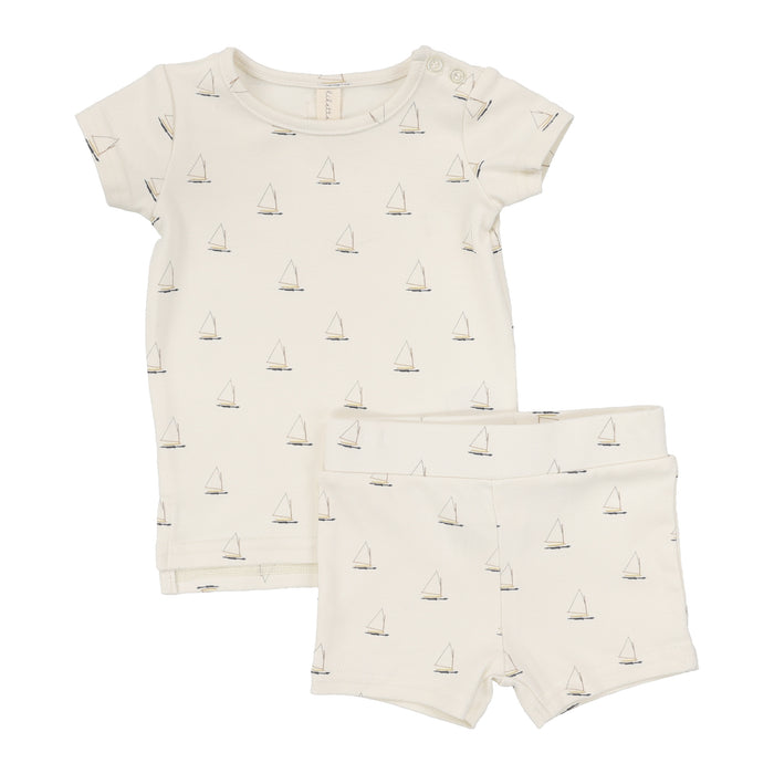 Baby Boy Short Sleeve Set | Nautical | Cream/Nautical Print | Lil Legs | SS25