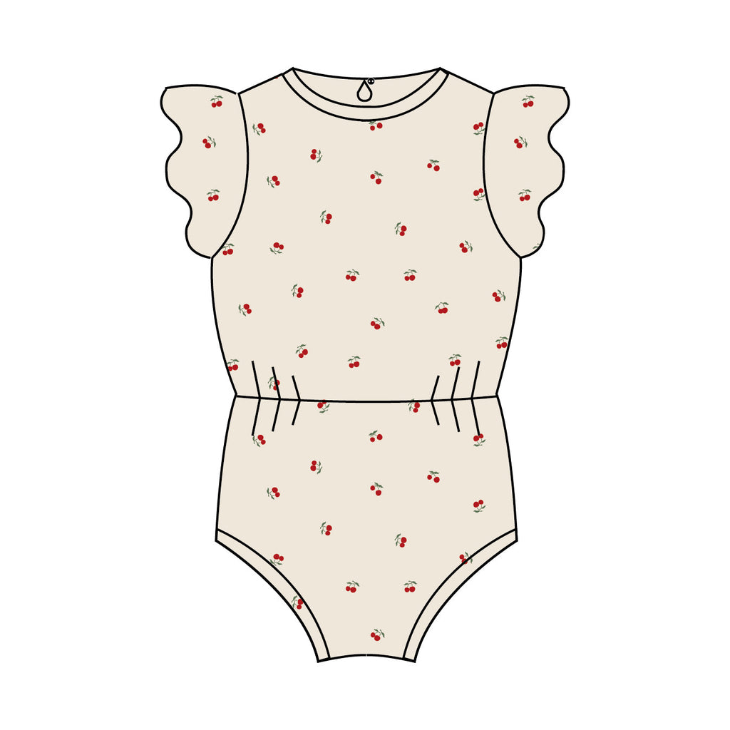 Baby Girl Romper | Terry/Ribbed | Cherry | Red/Cream | Ely's & Co. | SS23