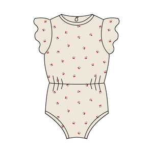 Baby Girl Romper | Terry/Ribbed | Cherry | Red/Cream | Ely's & Co. | SS23