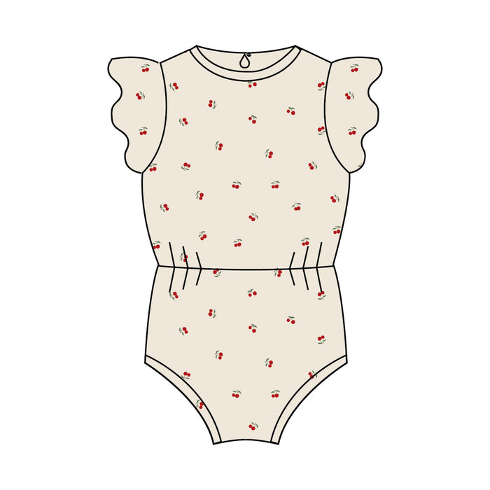 Baby Girl Romper | Terry/Ribbed | Cherry | Red/Cream | Ely's & Co. | SS23