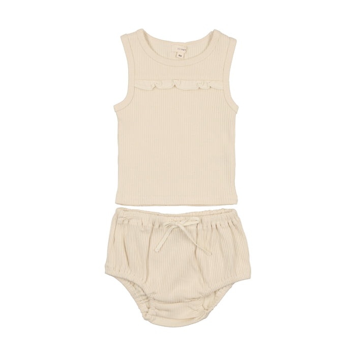 Baby Girl Tank Set | Rib | Cream Ruffle | Lil Legs | SS23